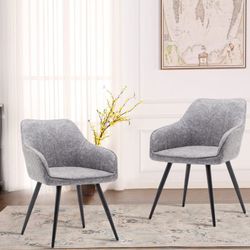 Set of 2 Dining Chairs Faux Leather/Velvet Material Gray