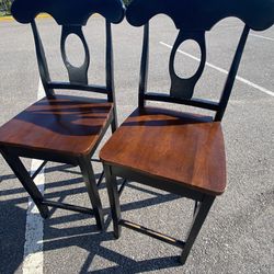 2 Wooden Bar-height Chairs