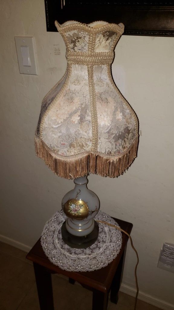 X2 VINTAGE ORNATE VICTORIAN PINK FLORAL FLOWER ROSE FRINGE LAMP SHADE GOLD PAINTED BOHEMIAN BASE