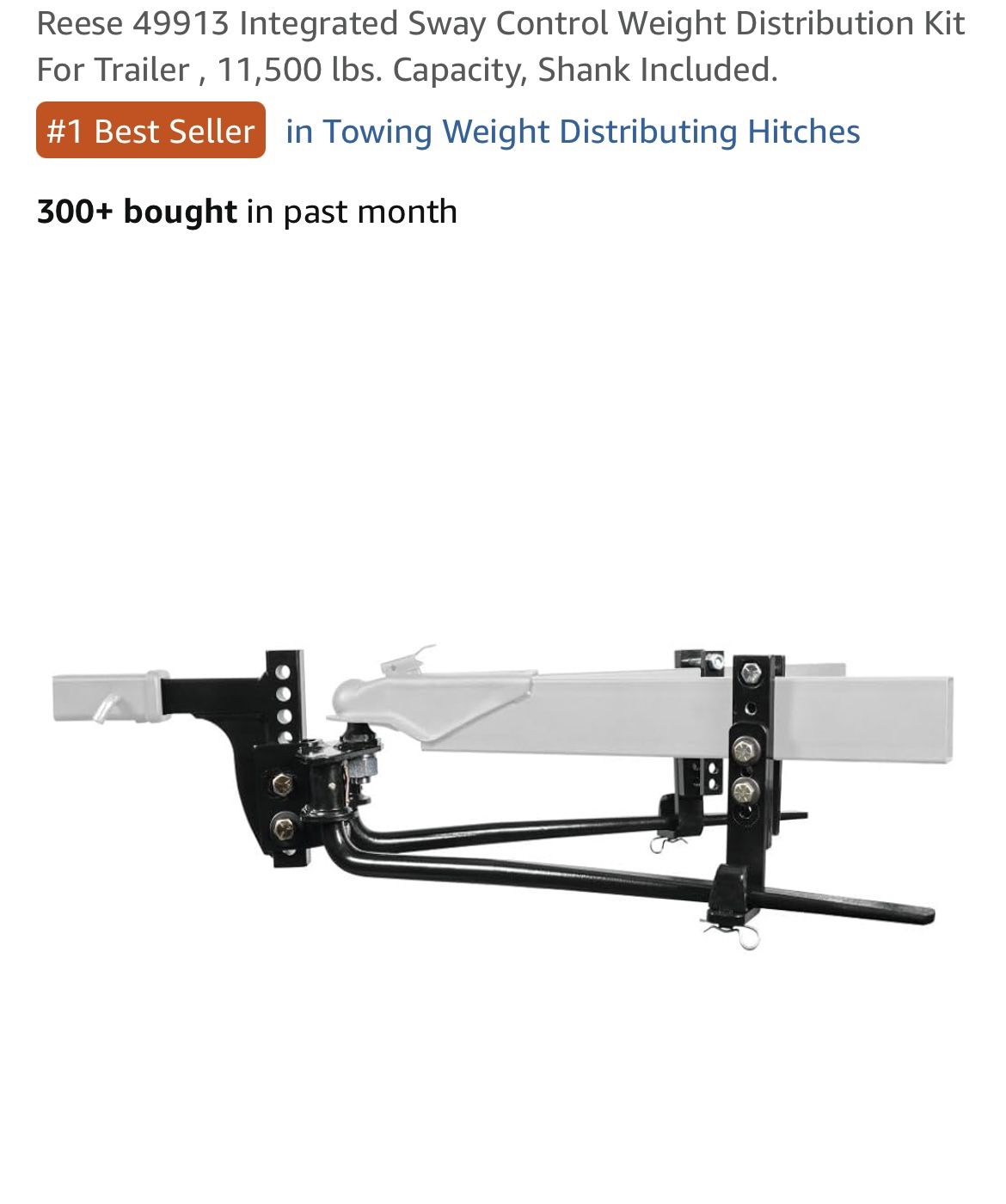 Reese 49913 Integrated Sway Control Weight Distribution Kit For Trailer , 11,500 lbs. Capacity, Shank Included.