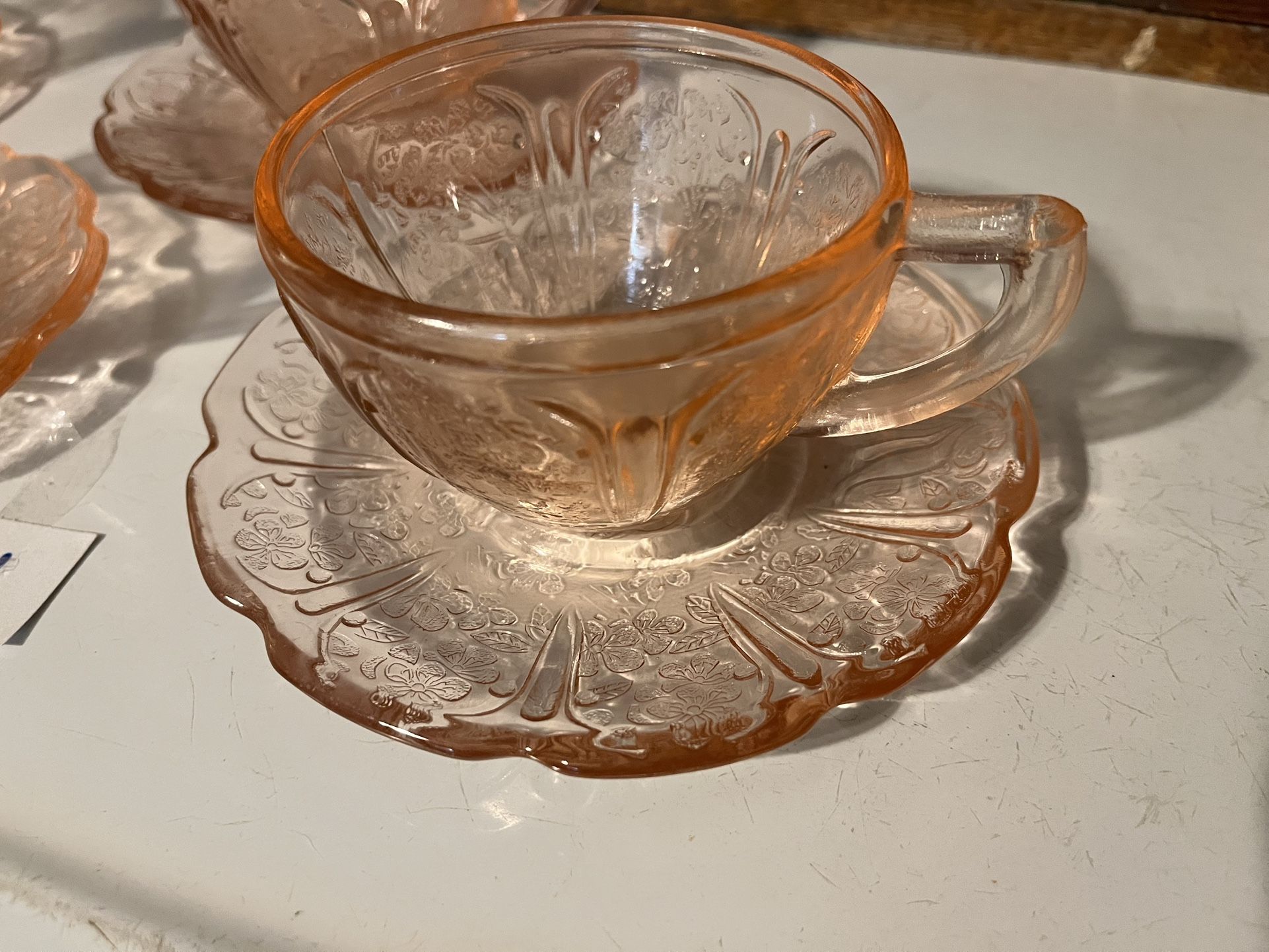 Antique Cherry Blossom Cup And Saucer Depression Glass