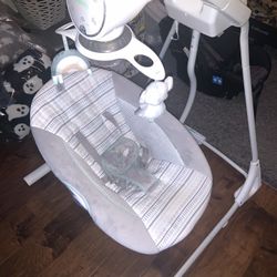 Ingenuity InLighten 5-Speed Baby Swing - Swivel Infant Seat, 5 Point Safety Harness, Nature Sounds, Lights - Van Elephant