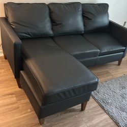 Grepatio Faux Leather Sectional Sofa with Reversible Chaise L Shaped Sofa Set 3 Seater Convertible Couch for Small Spaces, Apartment (Black)
