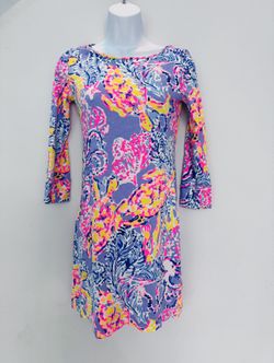 Lilly Pulitzer Verbena Marlowe Dress So Snappy EUC 3/4 Sleeve Turtle Lilac - Size XXS