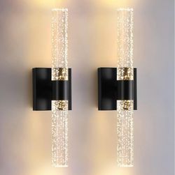 18 Inch Black Modern LED Wall Sconces Set of Two 3000K-6000K, Crystal Bathroom Sconce Lights 12W LED