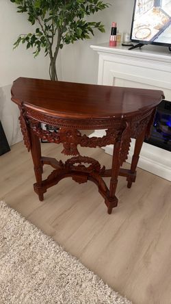 Mahogany Carved Wood Console Table