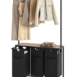 Laundry Sorter 3 Section, Rolling Laundry Hamper with Hanging Rack, Laundry Sorter with Wheels, Hampers for Laundry, Laundry Basket Organizer for Laun