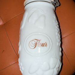 Wheaton Milk Glass Flour Canister 1.5 Liter Embossed Fruit Numbered