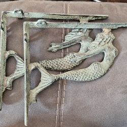 Pair of Cast Iron Mermaid Shelf Brackets Decor Bathroom