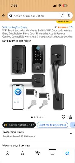 WiFi Smart Lock with Handleset, Built-in WiFi Door Lock, Keyless Entry Deadbolt for Front Door, Fingerprint, App & Remote Control, Compatible with Ale