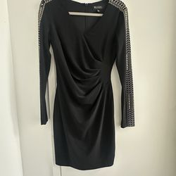 GUESS Studded Ruched Sheath Dress Black Size 4 Bead Studded Sleeve