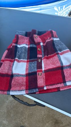 Red Plaid Wool-Blend Button-Front Mini Skirt