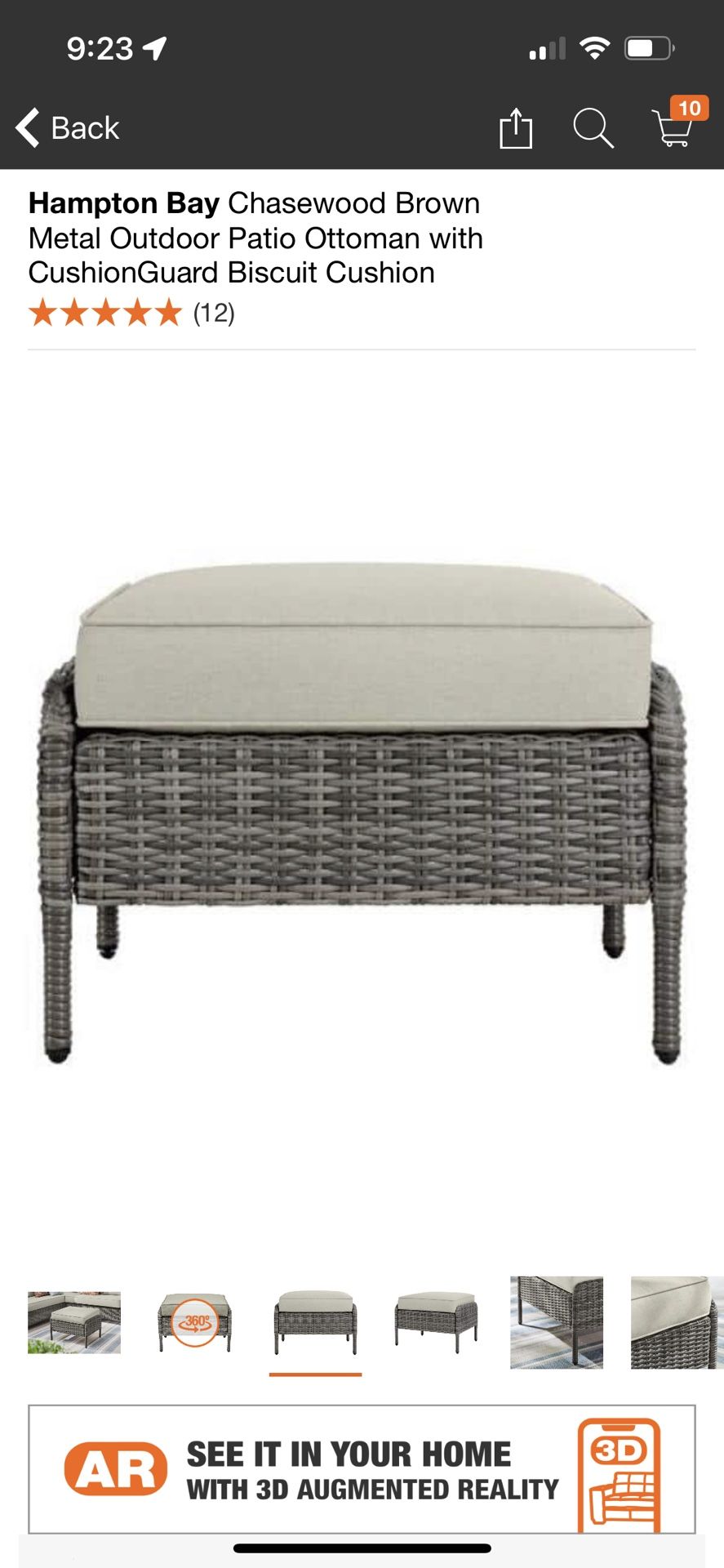 Hampton Bay Chasewood Brown Metal Outdoor Patio Ottoman with CushionGuard Biscuit Cushion