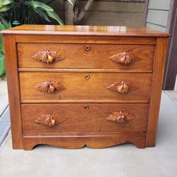 Mid-19th Century Victorian Solid Walnut Carved Chest of Drawers