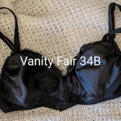Womens Black Vanity Fair 34B Cups Antron III Nylon, Spandex, No Wires, Lace On Top Of Cups And Between 72-278