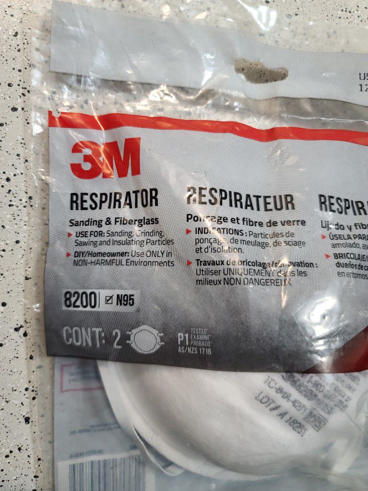 3M Respirator 8200 2 PACK, FOR SANDING, grinding, sweeping, sawing, bagging, or processing minerals
