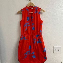 Tory Burch 'Chelsea' Print Sleeveless Cotton Shirtdress, Poppy Red Pylos Size 2