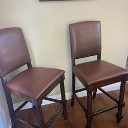 Two Leather Bar Stools