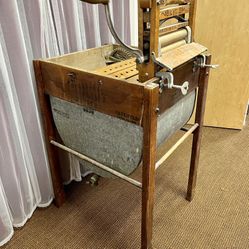 1909 Rochester Rotary Washer Co Antique Washing Machine with Anchor Brand Clothes Wringer No 770. Vintage Hand Crank Drum Washer