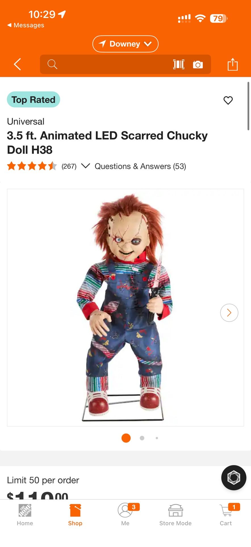Universal 3.5 ft. Animated LED Scarred Chucky Doll H38