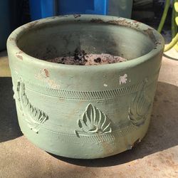 Nice Large Heavy Vintage Painted Terra Cotta Flower Pot