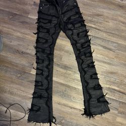 Ripped Leather Guapi Jeans (Black)