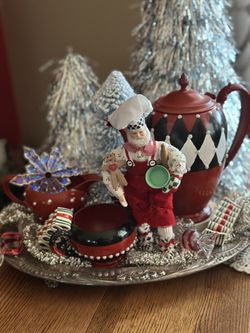 Painted Tea Pot And Christmas Santa 