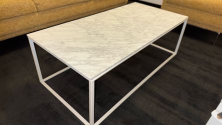 Marble top coffee table with white metal frame