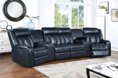 Brand New Navy Blue Leather Power Reclining Sectional Sofa
