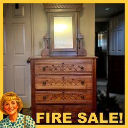 Dresser with Mirror – Carved Wood – $75 - MUST GO BY FRIDAY! FIRE SALE 🔥