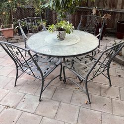 Vintage Iron Casting Steel Set Of 4chairs And Table With Top  Glass