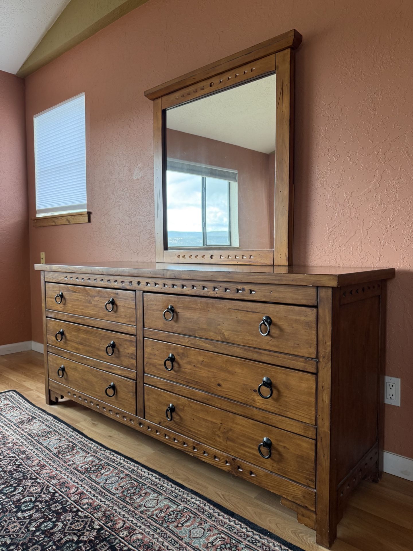Solid wood Southwest 6-drawer dresser with detachable mirror