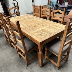 Rustic Worm Wood Farm House Table and 8 Chairs