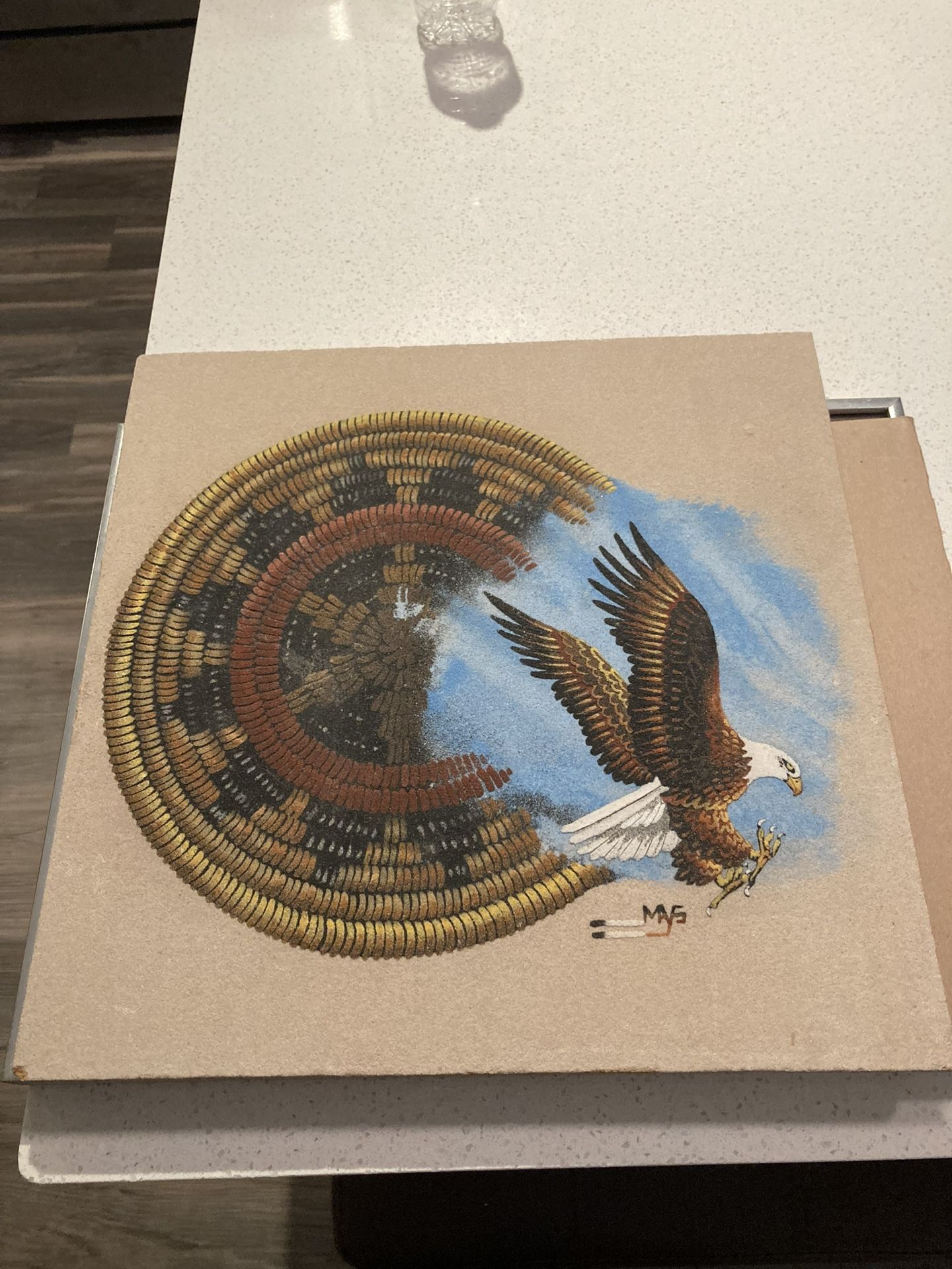 Eagle Navajo Original canvas on a stone 16 inches