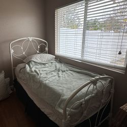 Free Girls Twin Bed, White Metal Frame 