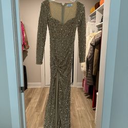 Women’s Long Velvet Sequin Gold Dress With Slit Size Small