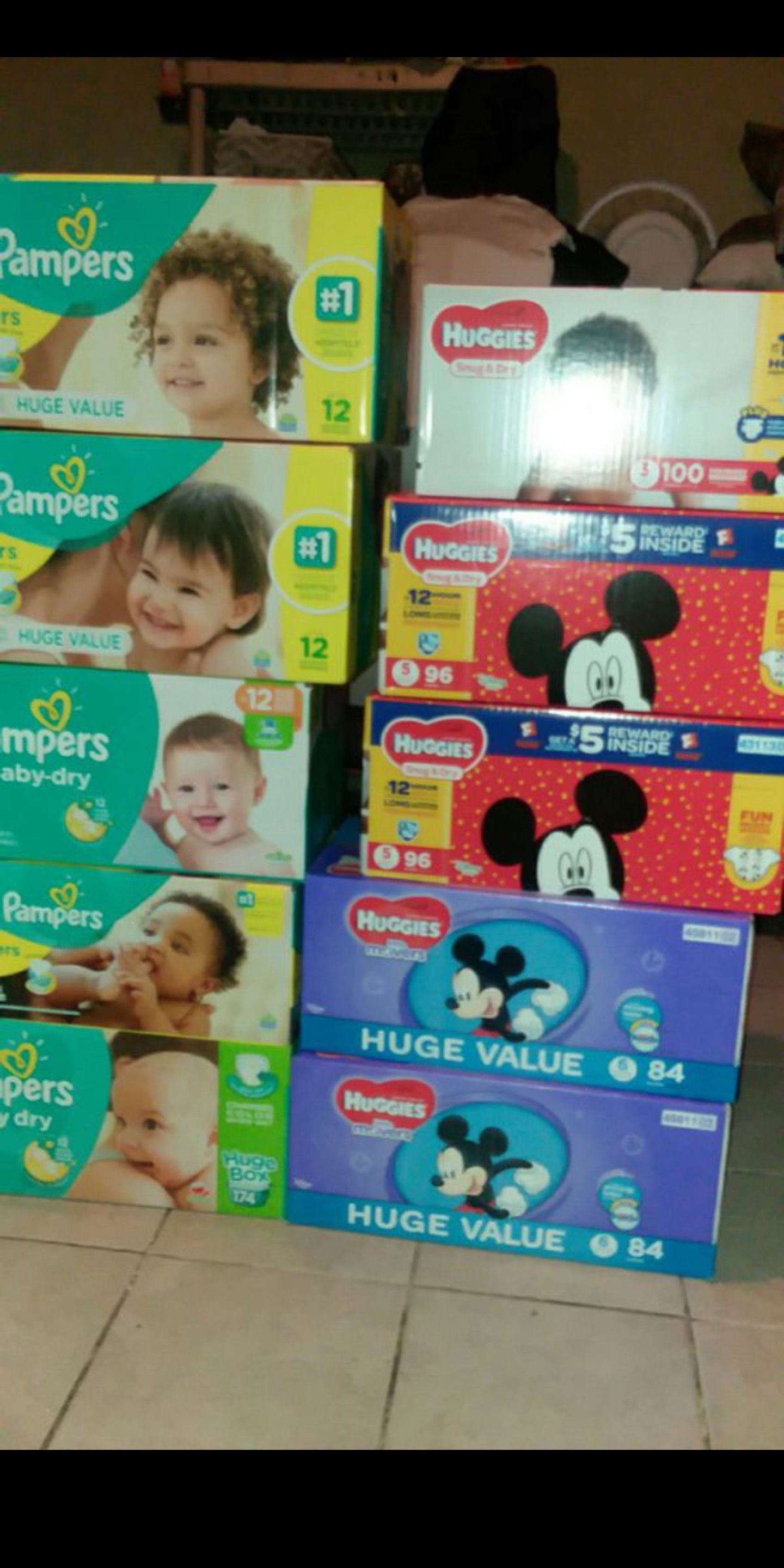 All sizes in huggies,pampers,luvs and a variety of enfamils (all colors) and also I have similac