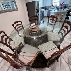 Dinning table set 7 Chairs Glass Classic Rustic Design