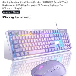 Gaming Keyboard and Mouse Combo, K1 RGB LED Backlit Wired Keyboard with 104 Key Computer PC Gaming Keyboard for PC/Laptop (Purple)