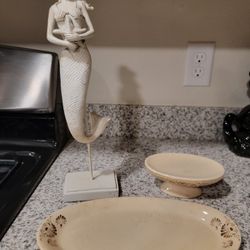 New Bathroom Mermaid Decorations Shell Vanity Dresser Tray Soap Dish Pedestal Statue Figurine