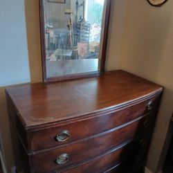 Antique Drexel Bowed Front Dresser With Mirror 