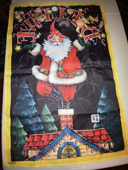 Mary Engelbreit  “BELIEVE” Santa Chimney Christmas Garden Flag Large 38”x 25” ME