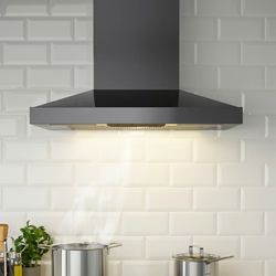 New IKEA VINSTGIVANDE Wall Mounted Range Hood, Black Stainless Steel