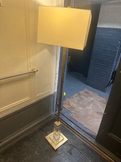 Designer Brass & Crystal Floor Lamp - Gold Leaf + Lucite - Modern Square Shade