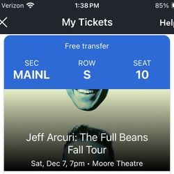 2 Jeff Arcuri Tickets 12/7 7pm Main Level Aisle Seats