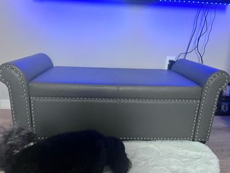 Gray Faux Leather Storage Bench with Nailhead Trim