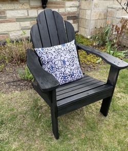 Solid Wood Adirondack Black Chair With  Outdoor Cushion