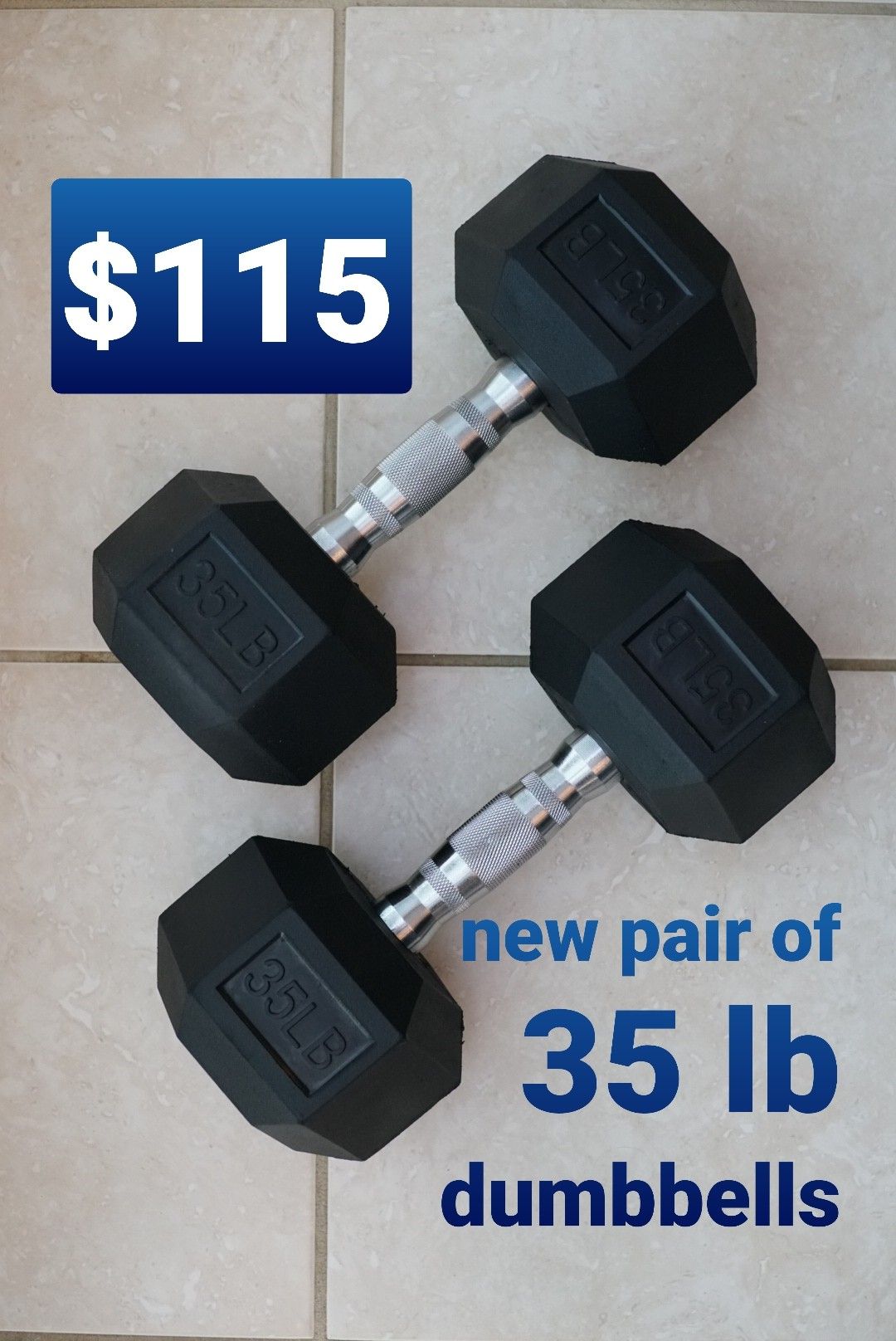 35 lb pair of hex dumbbells - New