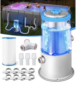 1000 GPH Light-Up Pool Filter Pump System for Above Ground Pool Built-in Blue LED Light