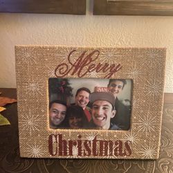 Merry Christmas Burlap Picture Frame